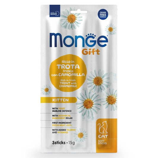 Monge Soft Sticks Per Gattini Trota Fresca Con Camomilla 15g