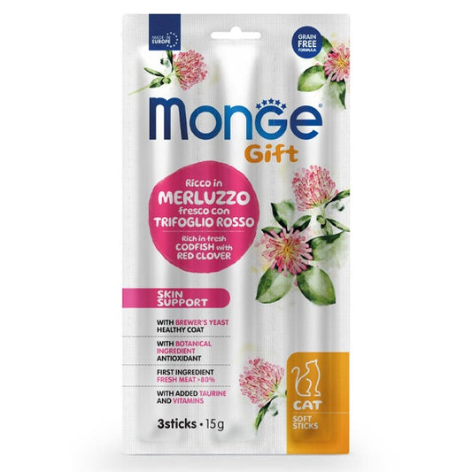 Monge Soft Sticks Skin Support Per Gatti Merluzzo Fresco Con Trifoglio Rosso 15g