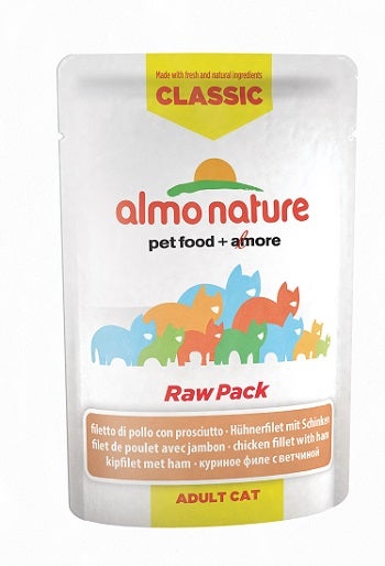 Almo Nature HFC Raw Pack Cibo Umido Filetto di Pollo e Prosciutto Gatti Adulti Bustina 55g