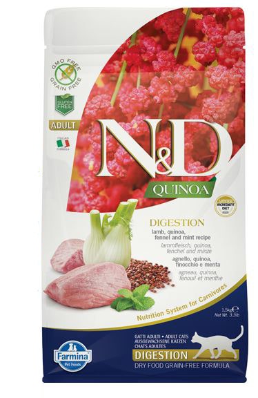 Farmina Natural & Delicious Quinoa Digestion Agnello Grain Free Cibo Secco Per Gatti 1,5kg