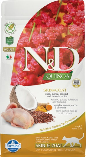 Farmina Natural & Delicious Quinoa Skin & Coat Quaglia Grain Free Cibo Secco Per Gatti 1,5kg