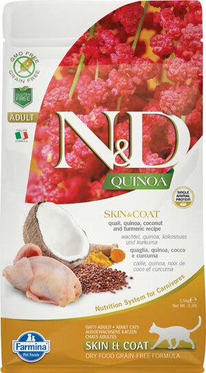 Farmina Natural & Delicious Quinoa Skin & Coat Quaglia Grain Free Cibo Secco Per Gatti 1,5kg