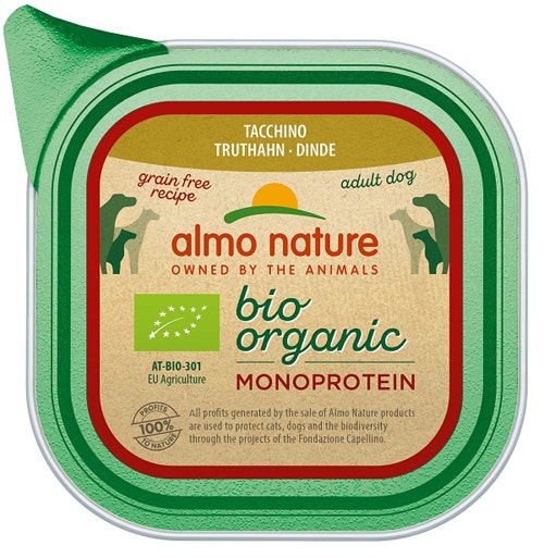 Almo Nature Bio Organic Monoprotein Cibo Umido Tacchino Per Cani Adulti Vaschetta 150g