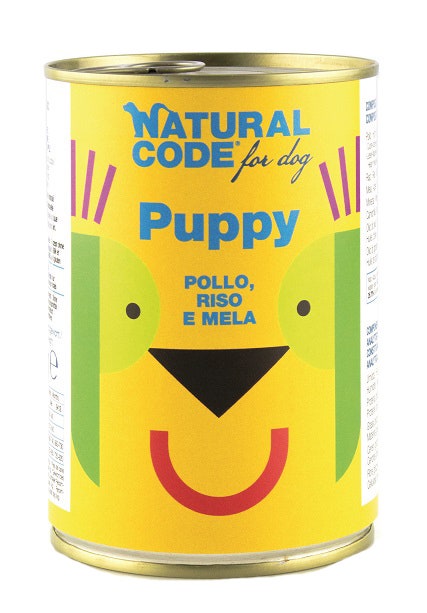 Natural Code Puppy 01 Cibo Umido Con Pollo/Riso/Mela Per Cuccioli Barattolo 400g