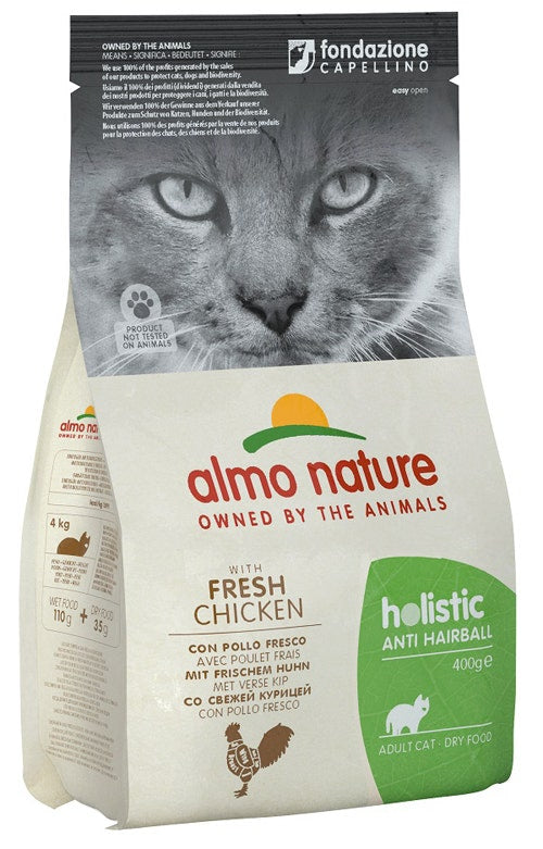 Almo Nature Holistic Anti Hairball Cibo Secco Con Pollo Fresco Per Gatti Adulti Sacco 400g