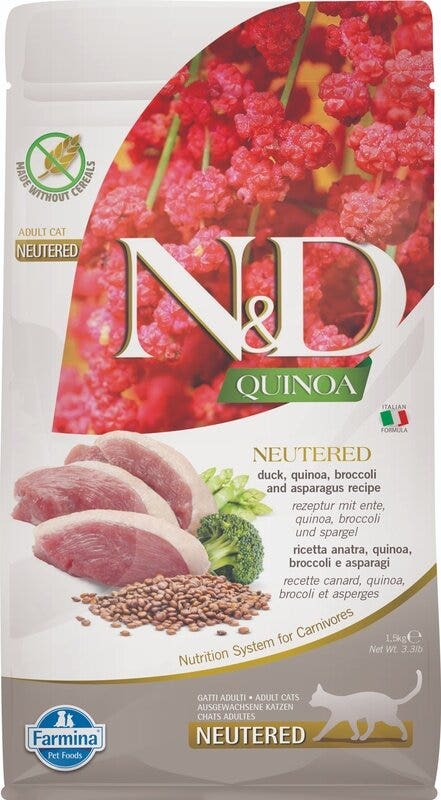 Farmina Natural & Delicious Quinoa Neutered Anatra Broccoli Asparagi Grain Free Per Gatti Adulti 1.5kg