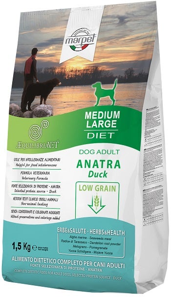 Marpet Aequilibriavet Low Grain Anatra Cibo Secco Per Cani Adulti Taglia Medium Large Sacco 1,5Kg