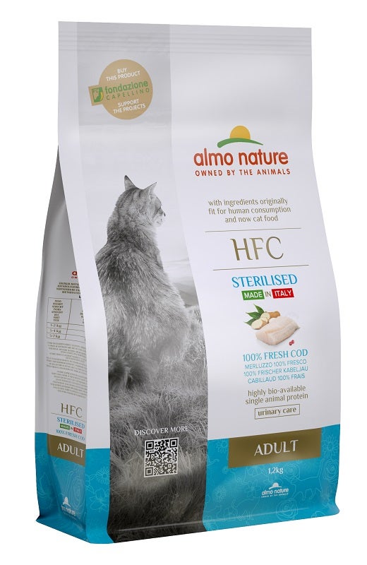 Almo Nature HFC Cibo Secco Merluzzo Per Gatti Adulti Sterilizzati Sacco 1,2g