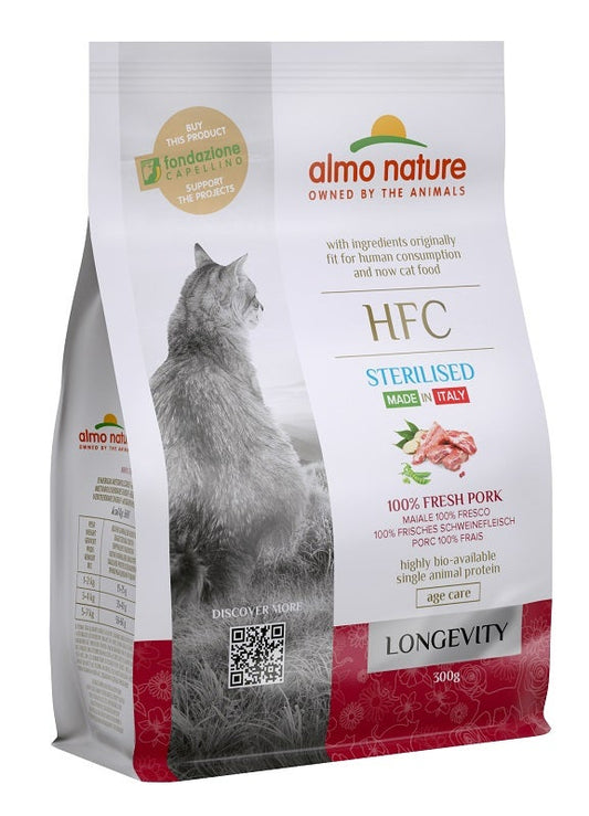 Almo Nature HFC Longevity Cibo Secco Maiale Per Gatti Adulti Sterilizzati Sacco 300g