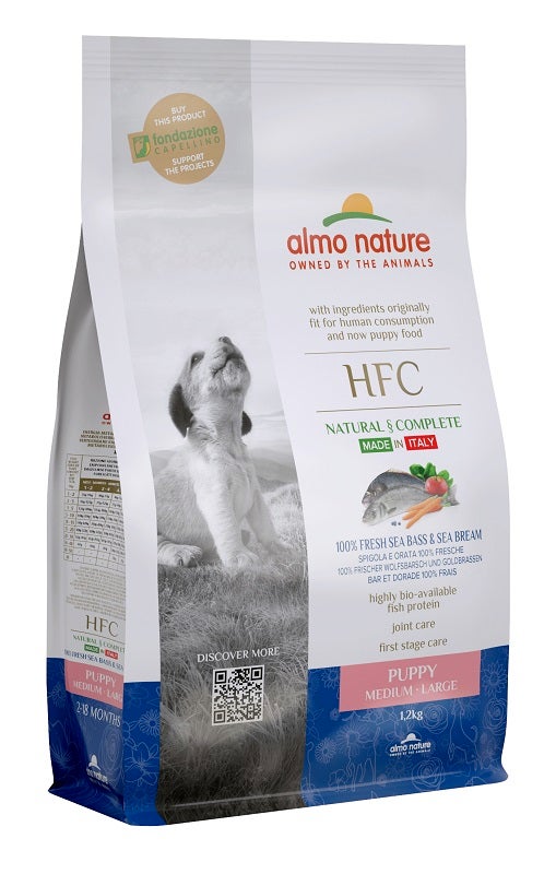 Almo Nature HFC Puppy Spigola E Orata Cani Cuccioli Taglia Media E Grande Sacco 1,2kg