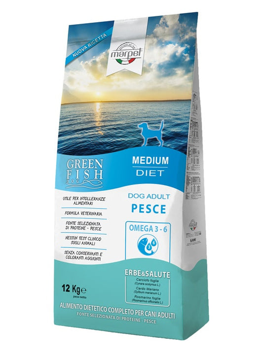 Marpet Greenfish Pesce Cibo Secco Per Cani Adulti Taglia Medium Sacco 12Kg