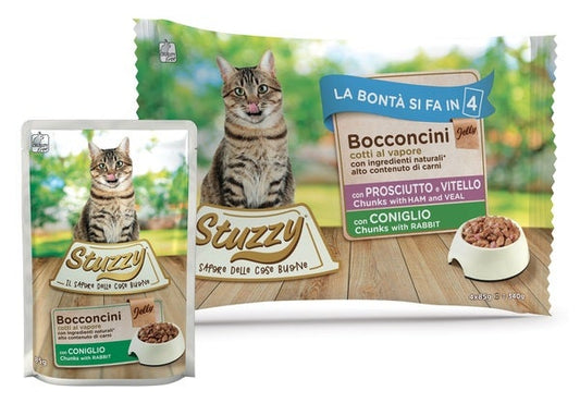 Stuzzy Bocconcini Con Prosciutto/Vitello/Coniglio Cibo Umido Gatti Adulti Multipack 4x85g