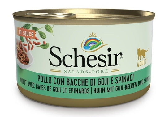 Schesir Pollo Con Bacche Di Goji E Spinaci In Salsa Cibo Umido Gatti Adulti Lattina 85g