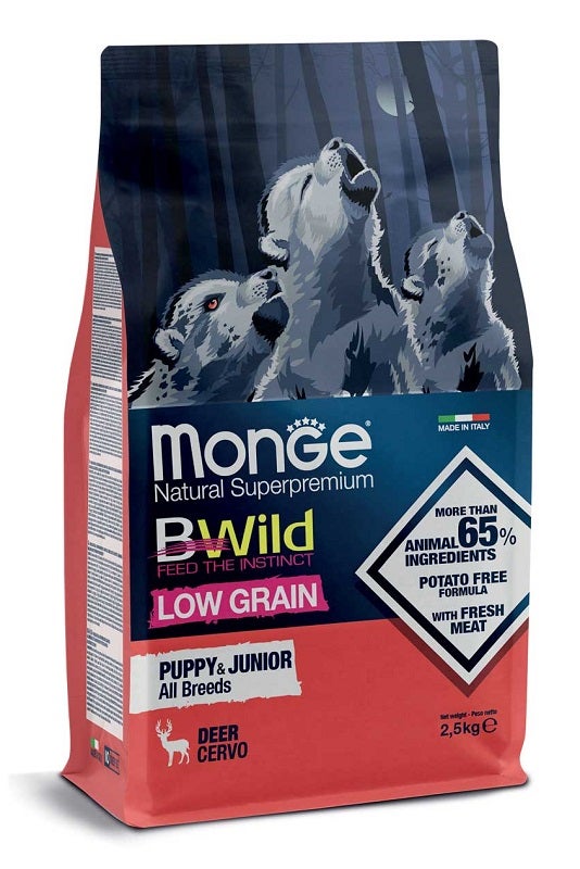 Monge B Wild Low Grain All Breeds Con Cervo Cibo Secco Cani Cuccioli Sacco 2,5kg