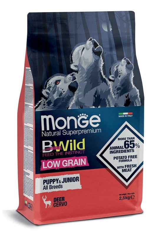 Monge B Wild Low Grain All Breeds Con Cervo Cibo Secco Cani Cuccioli Sacco 2,5kg