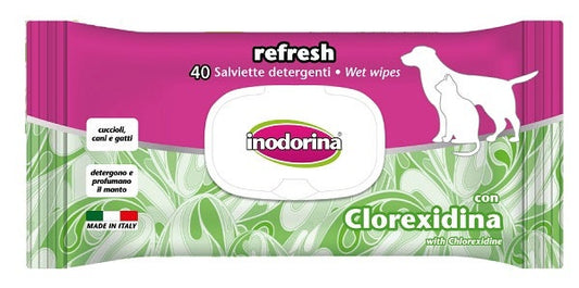 Inodorina Refresh Salviette Detergenti Alla Clorexidina Per Cani/Gatti 40 Salviette