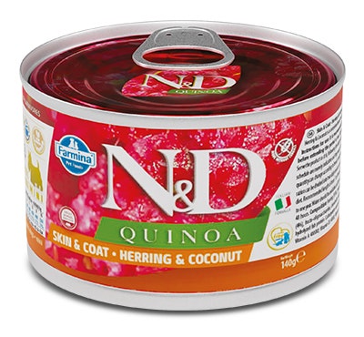 Farmina Natural & Delicious Quinoa Skin & Coat Mini Con Aringa E Cocco Per Cani Adulti 140g