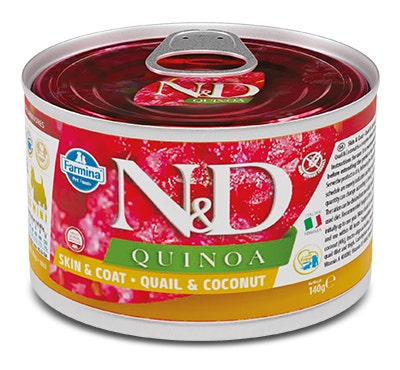 Farmina Natural & Delicious Quinoa Skin & Coat Mini Con Quaglia E Cocco Per Cani Adulti 140g