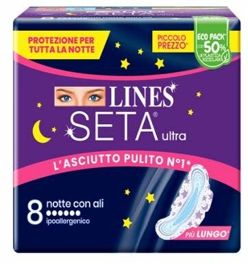Lines Seta Ultra 8 Assorbenti Notte con Ali