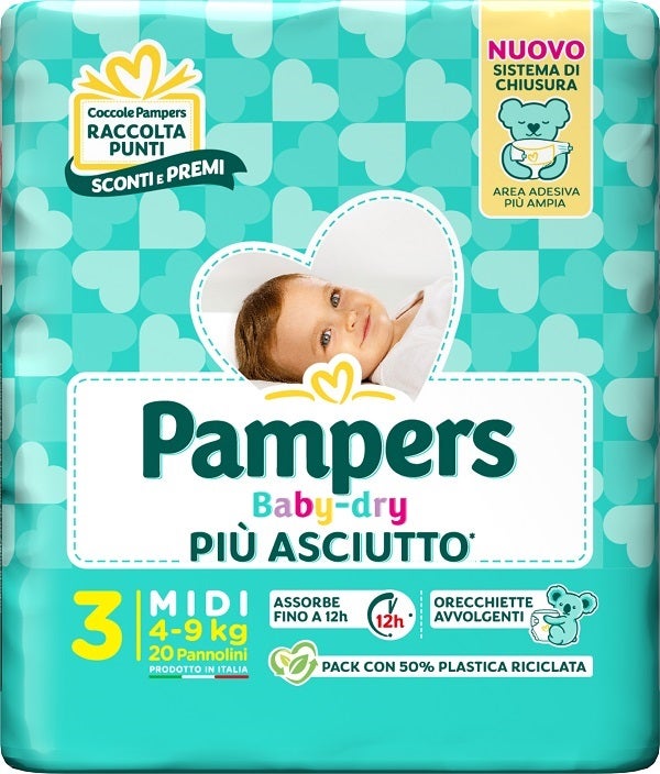 Pampers Babydry Taglia 3 Midi (4-9 Kg) 20 Pezzi