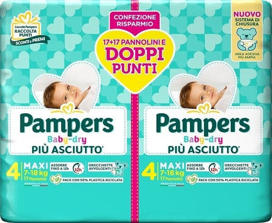 Pampers Baby Dry Pannolino Duo Maxi 34 Pezzi 7-18 Kg Taglia 4