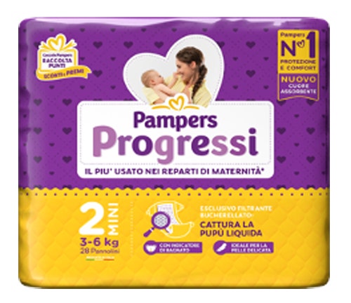 Pampers Progressi Taglia 2 Mini (3-6 kg) 28 Pezzi