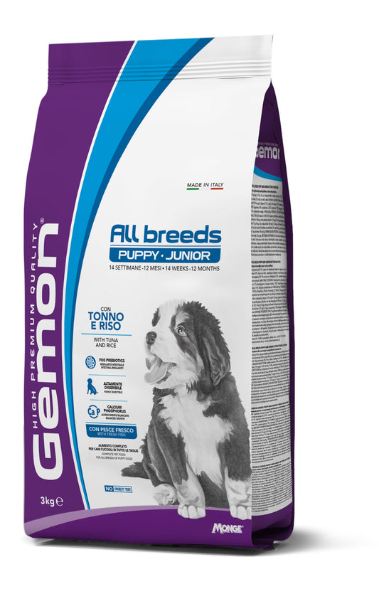 Gemon All Breeds Puppy Junior Tonno/Riso Cibo Secco Per Cani Cuccioli Sacco 3 Kg