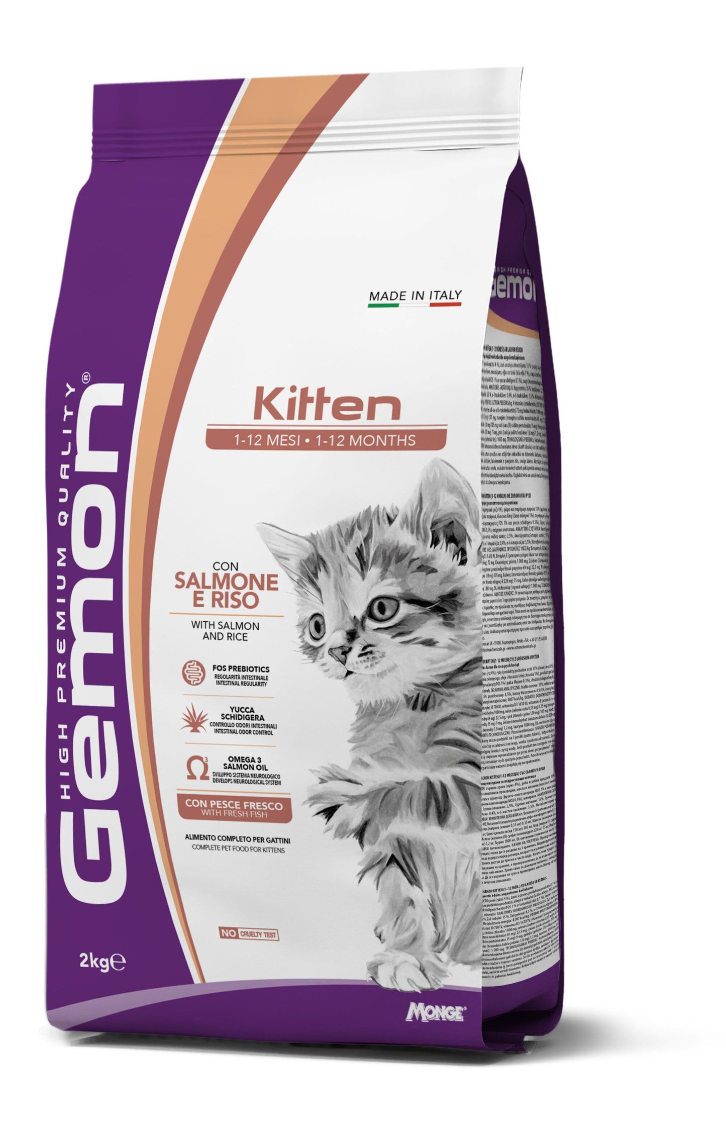 Gemon Kitten Salmone e Riso Cibo Secco Per Gattini Sacco 2 Kg