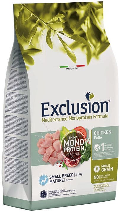 Dorado Exclusion Mediterraneo Monoprotein Noble Grain Mature Small Breed Con Pollo Cibo Secco Per Cani 2kg