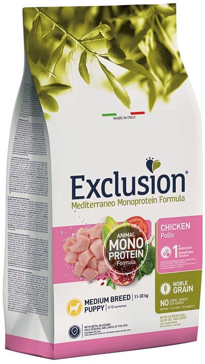 Dorado Exclusion Mediterraneo Monoprotein Noble Grain Puppy Medium Breed Con Pollo Cibo Secco Per Cani 3kg