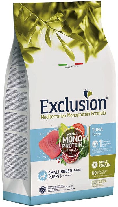 Dorado Exclusion Mediterraneo Monoprotein Noble Grain Puppy Small Breed Con Tonno Cibo Secco Per Cani 500g
