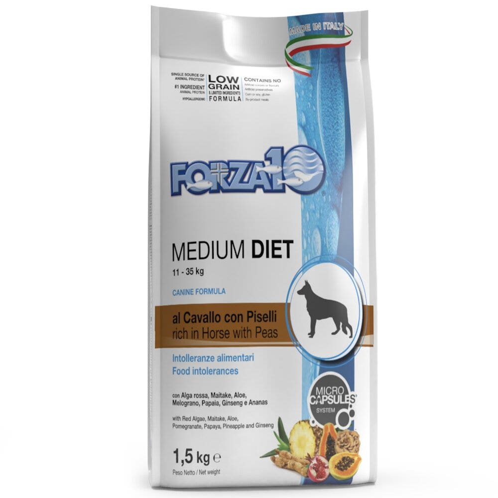 Forza10 Medium Diet Crocchette Al Cavallo E Piselli Per Cani Taglia Media Sacco 1,5kg