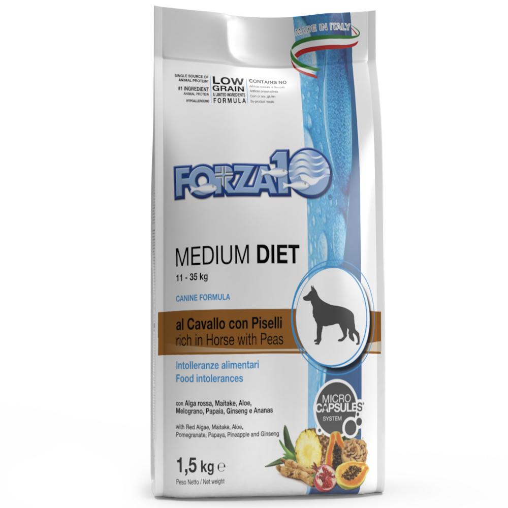 Forza10 Medium Diet Crocchette Al Cavallo E Piselli Per Cani Taglia Media Sacco 1,5kg