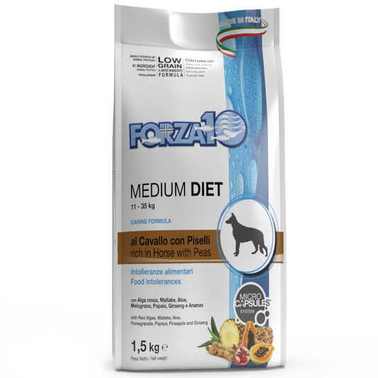 Forza10 Medium Diet Crocchette Al Cavallo E Piselli Per Cani Taglia Media Sacco 1,5kg