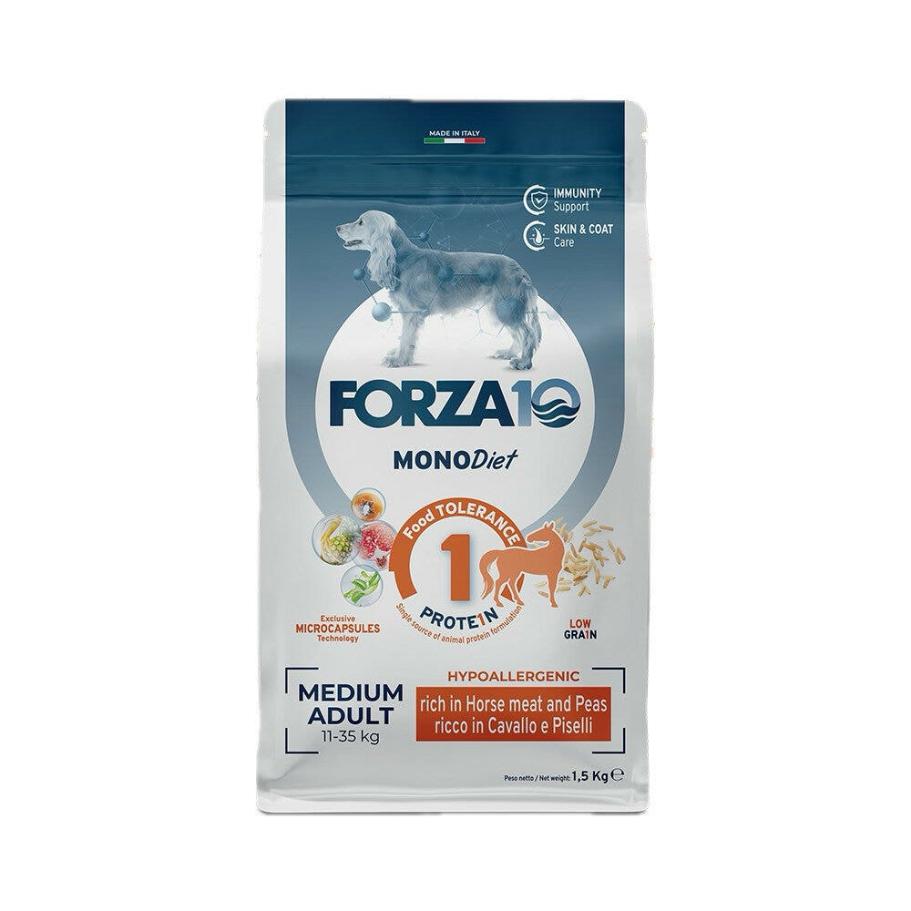 Forza10 Medium Diet Crocchette Al Cavallo E Piselli Per Cani Taglia Media Sacco 1,5kg