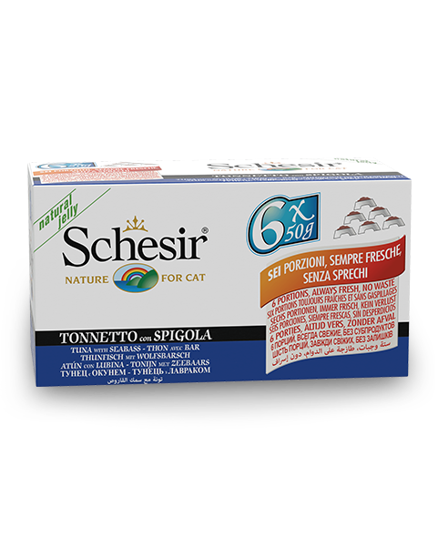 Schesir Multipack Lattina Tonnetto Con Spigola Cibo Umido Gatto 6x50g