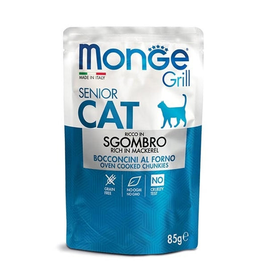 Monge Grill Senior Ricco in Sgombro Cibo Umido Per Gatti Età Avanzata 85g