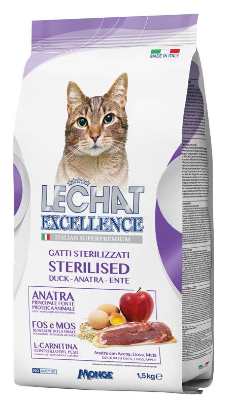 LeChat Excellence Sterilised Cibo Secco Anatra Per Gatti Adulti 1,5kg