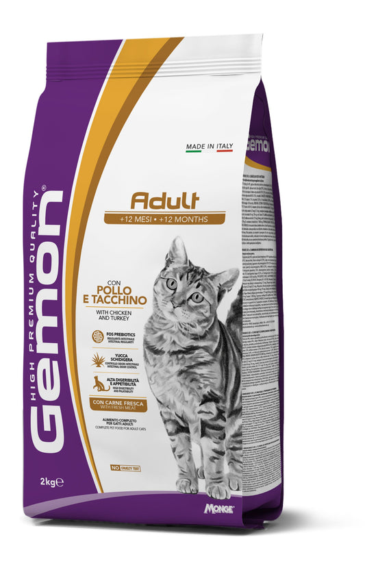Gemon Cat Adult Pollo e Tacchino Cibo Secco Per Gatti Adulti Sacco 2Kg