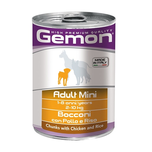 Gemon Bocconi Pollo E Riso Cibo Umido Cani Adulti Taglia Piccola Barattolo 415 g