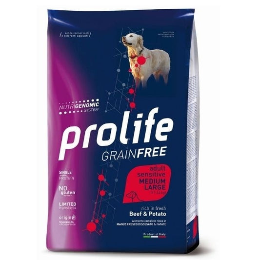 Prolife Grain Free Adult Sensitive Beef & Potato Cibo Secco Per Cani Taglia Media/Grande Sacco 2,5Kg