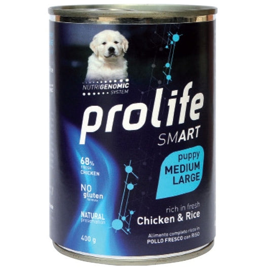 Prolife Smart Pollo Fresco Con Riso Cibo Umido Per Cuccioli Taglia Media/Grande Lattina 400g