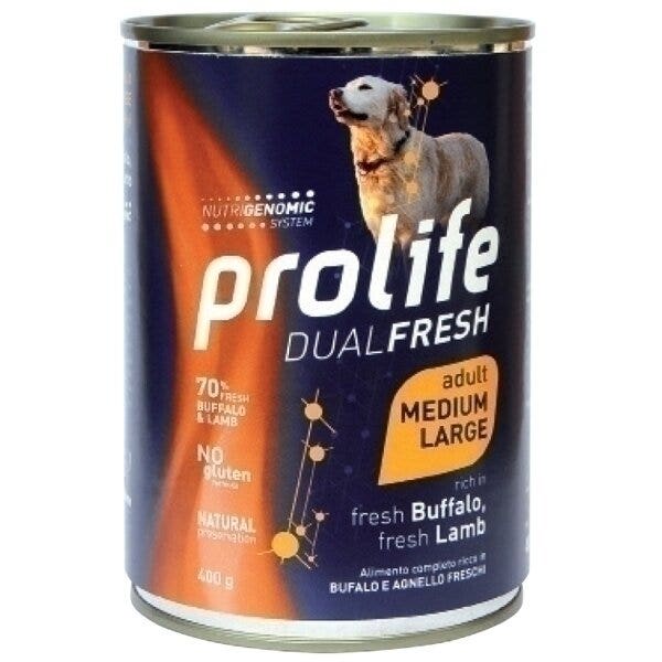 Prolife Dual Fresh Bufalo E Agnello Freschi Cibo Umido Per Cani Adulti Taglia Media/Grande Lattina 400g