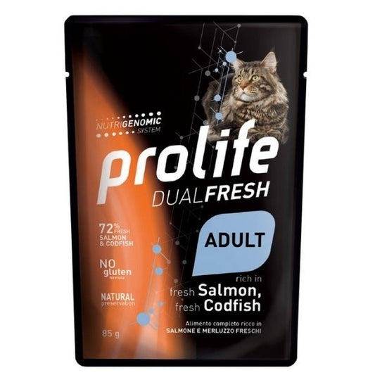 Prolife Dual Fresh Salmone E Merluzzo Freschi Cibo Umido Per Gatti Adulti Bustina 85g