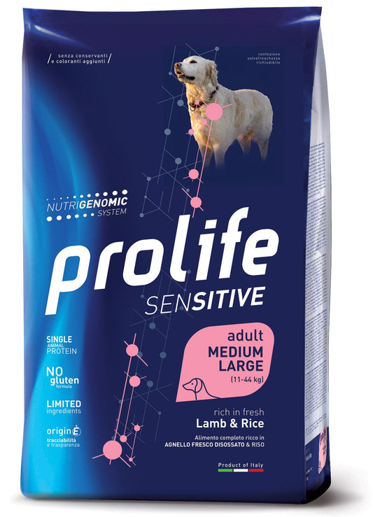 Prolife Dog Sensitive Lamb & Rice Cibo Secco Per Cani Adulti Taglia Media/Grande Sacco 2,5kg