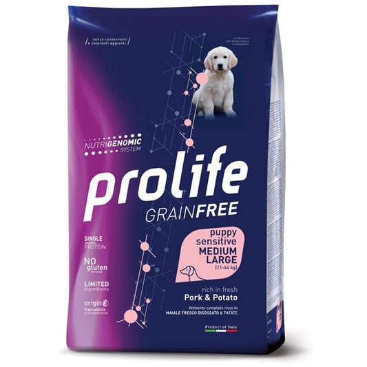 Prolife Grain Free Sensitive Pork & Potato Cibo Secco Per Cani Cuccioli Taglia Media/Grande Sacco 2,5 Kg