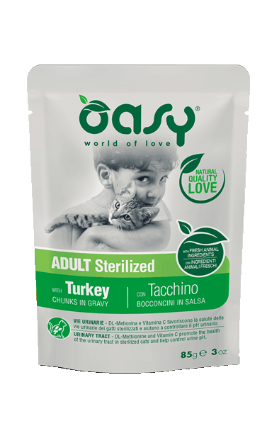 Oasy Wet Cat Bocconcini In Salsa Con Tacchino Per Gatti Adulti Sterilizzati 85g