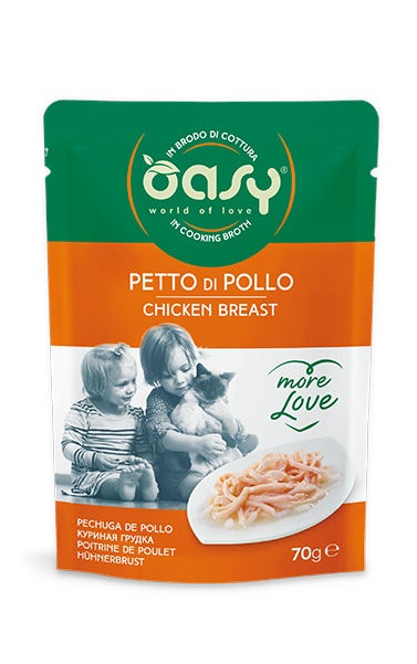 Oasy Wet Cat More Love Petto di Pollo Cibo Umido Per Gatti Adulti 70g