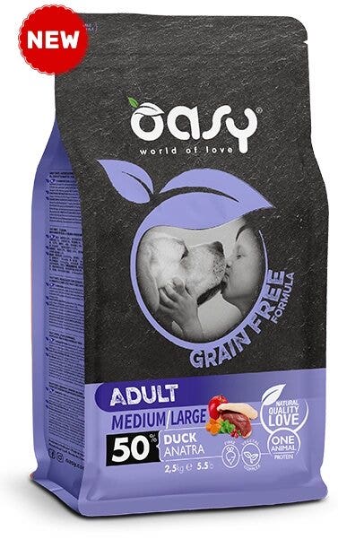 Oasy Dry Dog Grain Free Anatra Per Cani Adulti Taglia Media/Grande Sacco 12kg