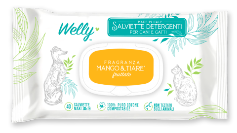 Welly Salviette Detergenti Fruttate Mango & Tiarè Per Cani E Gatti 40 Pezzi